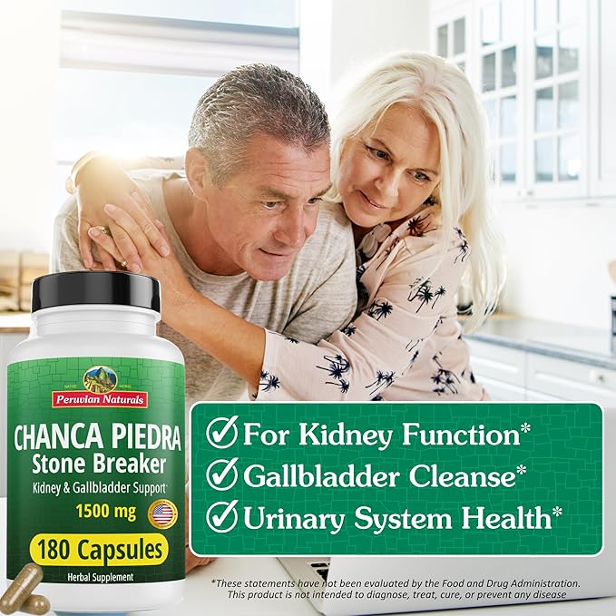 Peruvian Naturals Chanca Piedra Stone Breaker 180 Capsules - Kidney Stones Dissolver, Liver Detox, & Gallbladder Supplements 1500mg per Serving Chancapiedra Stonebreaker Urinary Tract for Women & Men