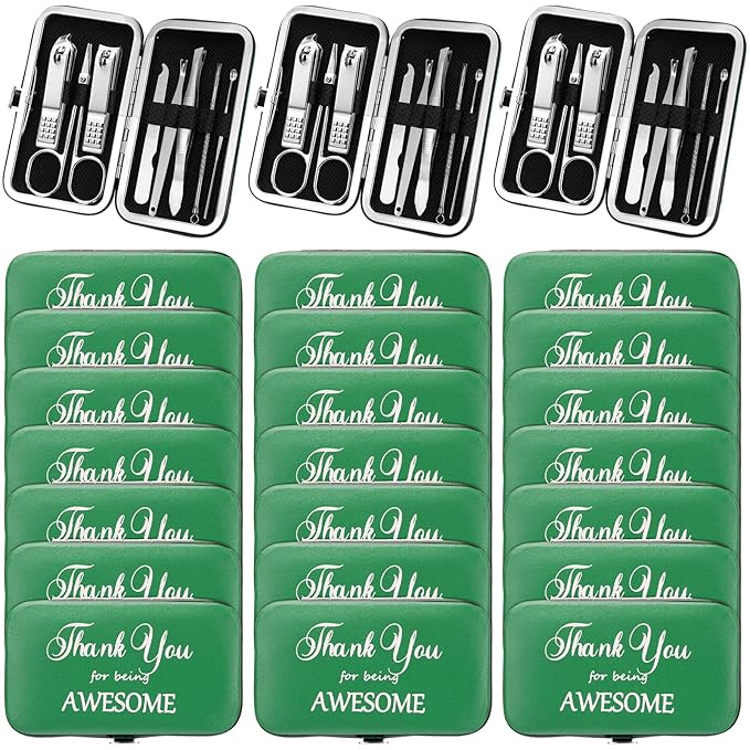 Therwen 24 Sets Manicure Set Nail Clippers 8 in 1 Stainless Steel Grooming Nail Kit Thank You Appreciation Gift Professional Pedicure Tool for Men Women Personal Care(Green)