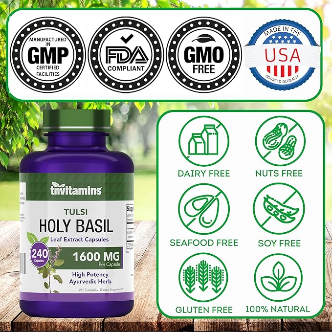 Holy Basil Capsules (1,600 mg Equivalent - 240 Capsules) | 8 Month Supply | AKA Tulsi | May Promote Stress & Frustration Relief* | Adaptogenic, & Ayurvedic Herb