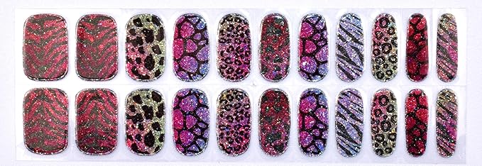 Semi Cured Gel Nail Strips (Glitter Leopard)-22 PCS Manicure Stickers | Gel Nail Wraps | Light Required, Salon Quality & Easy to Use