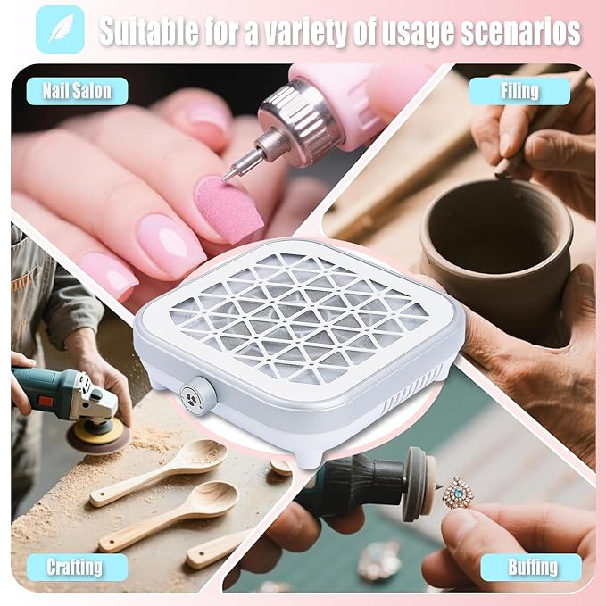 JAYWAYNE Nail Dust Collector for Nail Tech Powerful Nail Vacuum Cleaner with Stepless Speed Control and Disposable Filter Nail Fan Dust Collector Suitable for Acrylic Nails, Nail Salons and DIY