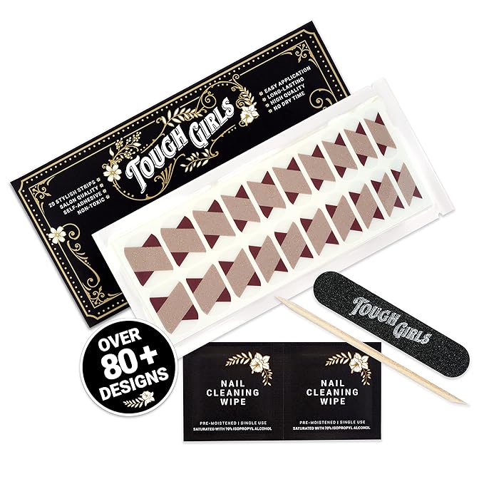| Nail Polish Strips | 20 Stylish Strips | Brighter, Thicker, Tougher | Includes Cuticle Stick, Nail File, & Nail Wipes (Crossover Tips & Gold Mist)