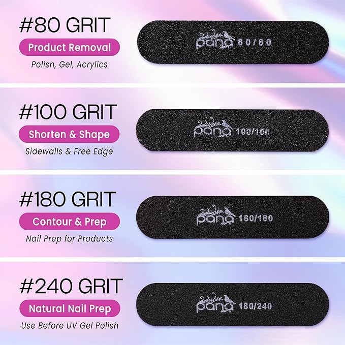 25PCS Mini Size PANA Professional Double Sided Nail Files - Black, 100/180 Grit - Emery Board Nail Buffering File Manicure Pedicure Nail Polisher Washable
