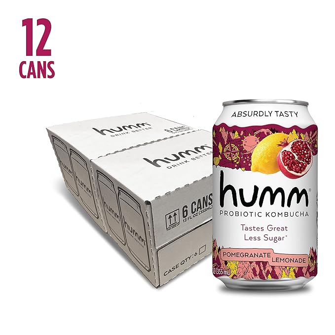 Humm Kombucha Pomegranate Lemonade, Organic, Vegan & GMO Free (12 Pack)