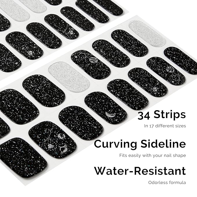 NAILOG Semi Cured Gel Nail Strips 34 pcs| Buy 2 Get 1 UV Lamp | Long Lasting Nail Polish Sticker Wraps with Glossy Gel Finish, Star Walk