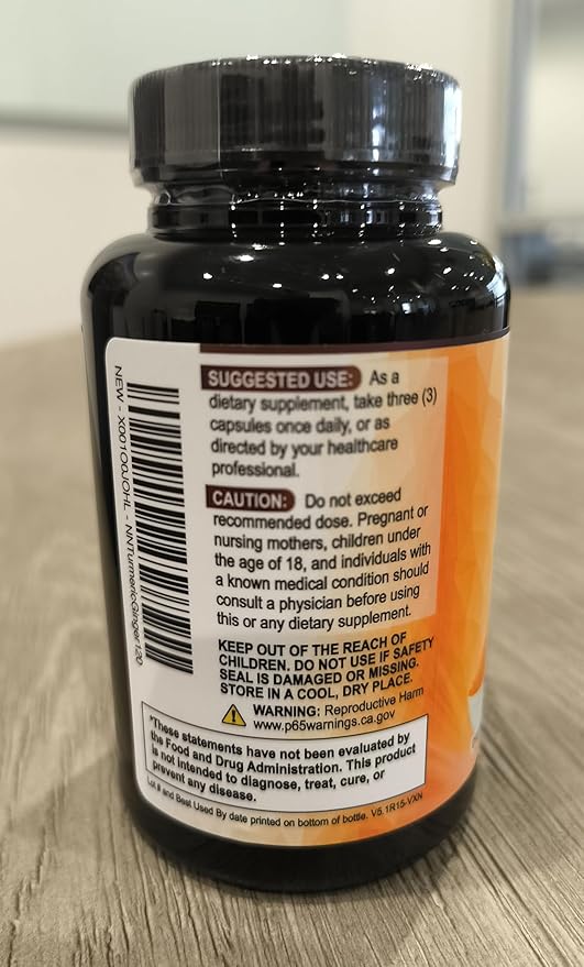 Turmeric Curcumin Supplement 1950mg - 95% Curcuminoids with Organic Turmeric & Ginger, BioPerine Black Pepper for Best Absorption, Nature's Vegan Joint Support, Non-GMO, Bottled in USA - 120 Capsules