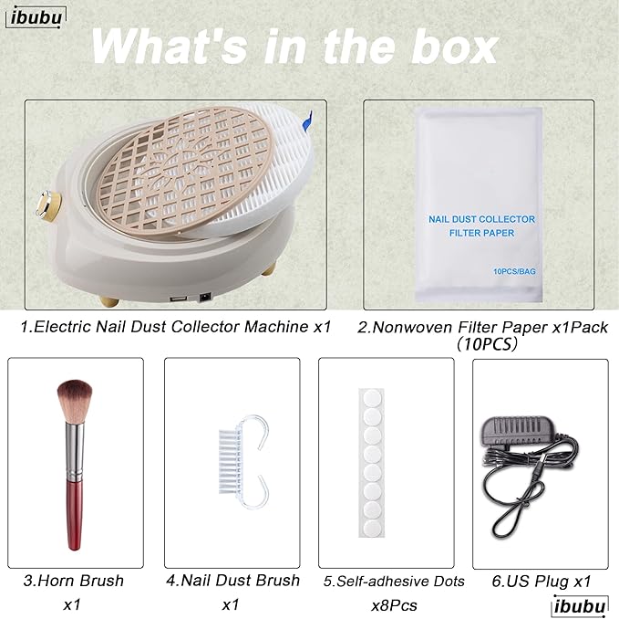 Upgrade Small Nail Dust Collector Vacuum Cleaner Machine 130W Powerful Strong Fan Extractor Suction Electric Nail Filer Manicure Dust Collector Quiet with Multiple Tool Kits for Home Salon