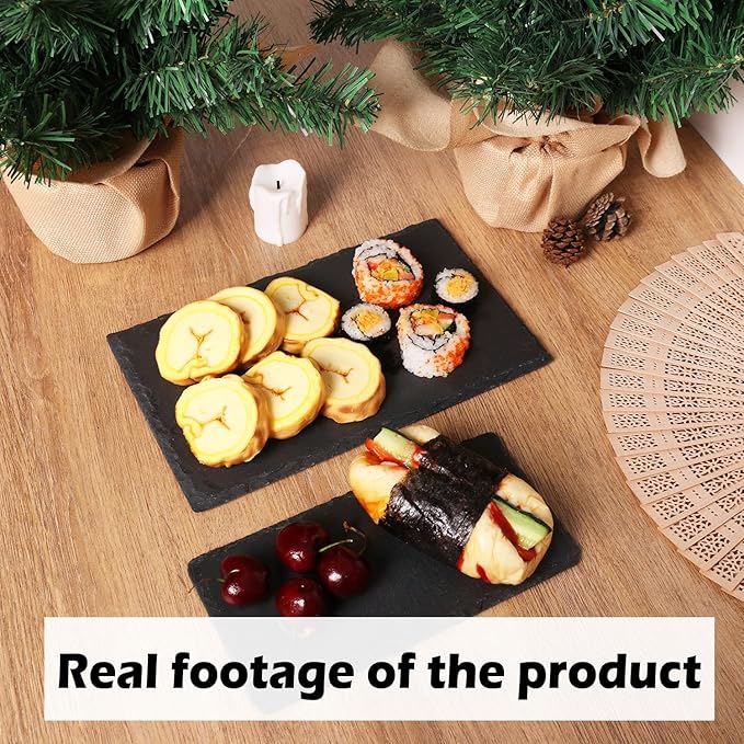 8 Pack 8.7 x 6 Inch Slate Cheese Boards, Black Rectangle Slate Charcuterie Boards, Natural Charcuterie Stone Plates for Parties, Gifts, and Special Events, Cheese, Sushi, Food.