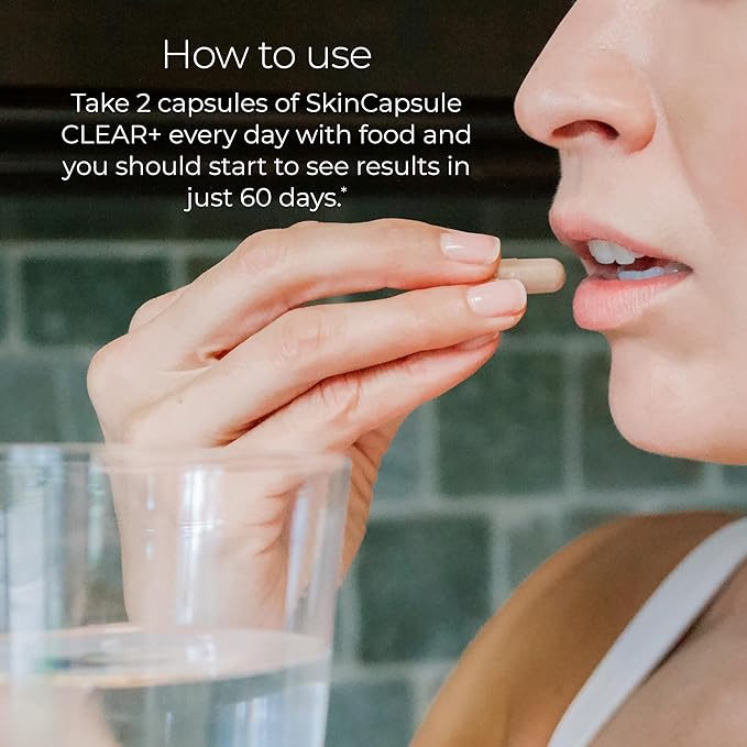 Hush & Hush SkinCapsule™ Clear+, Skin Care Supplement, Vegan, Acne Treatment for face, Clean Nutraceuticals Supplements That Contains Vitamin A, Turmeric, Dandelion Root, Zinc - 60 Capsules