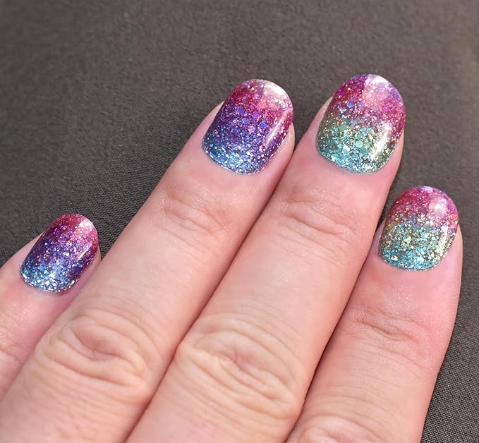 Semi Cured Gel Nail Strips Glitter Gel Nails Sticker 22pcs Rainbow Sequins Nail Wraps for Home Nails DIY