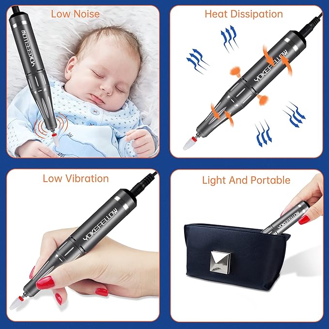 YOKE FELLOW Nail Drill Machine - 35000RPM Electric Nail File Nail Drills for Acrylic Nails Professional with 6 Drill Bits for Manicure Pedicure Home DIY Salon Use