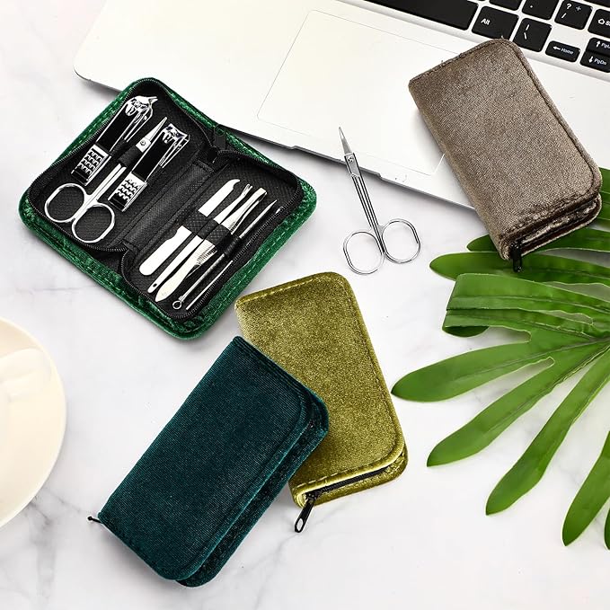 Coume 24 Sets Manicure Set Bulk Rad Tech 8 in 1 Nail Clippers Kit Luxurious Travel Case Stainless Steel Nails Care Tool Office Gift for Coworker Nurse Practitioner Week Christmas(Green Series)