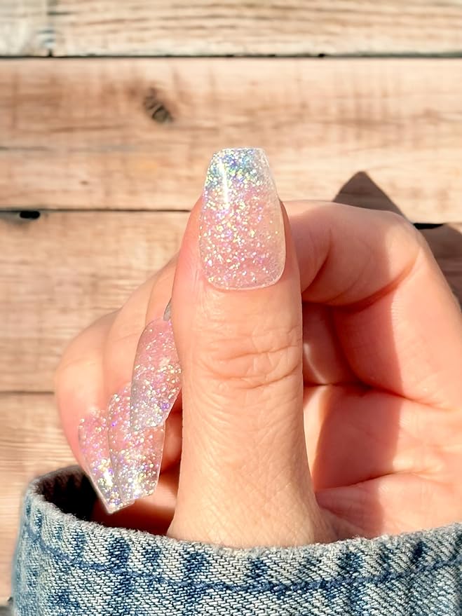 | 20 Exquisite Gel Nail Polish Strips w/Application Accessories - No UV/LED Lamp Required (Clear & Glitter)