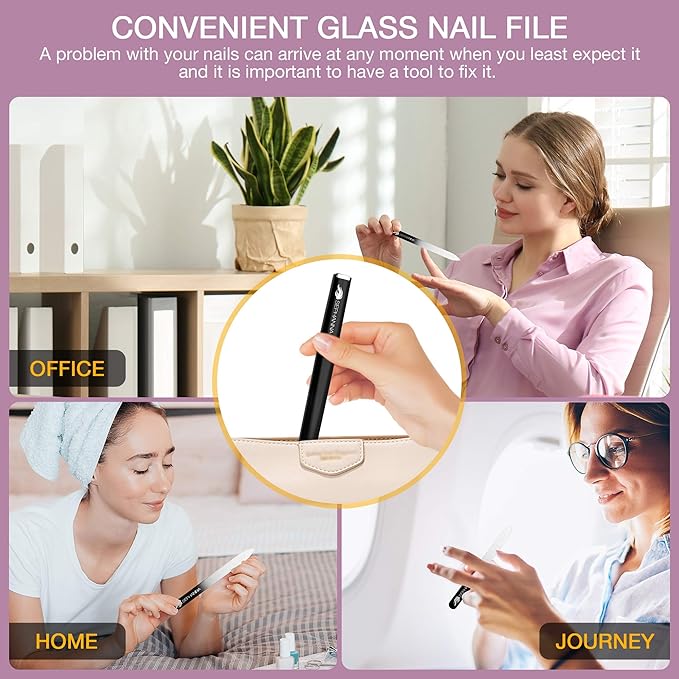 Crystal Glass Nail File with Case Pack 6, Professional Nail Files, Czech Glass Nail File Double Sided Glass Fingernail Files for Natural & Acrylic Nail Care, Nail Tool Home & Saloon Travel Friendly