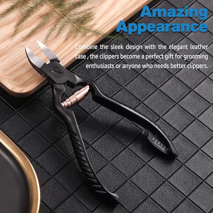 FERYES Precision Toenail Clippers for Thick or Ingrown Toenails - Secure and Stylish Design Thick Nail Clipper - W/Leather Case