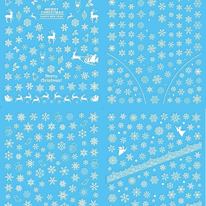 HNUIX Nail Stickers - 3D Snowflake, Self Adhesive Nail Decals, Multi Pattern, 8 Sheets, for Nail Art