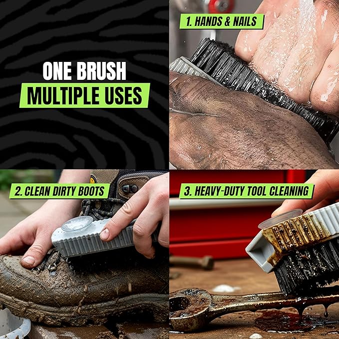 Grip Clean Nail Brush for Cleaning Fingernails – Heavy Duty Nail Brush with Extra Stiff Bristles - Fingernail Brush & Nail Scrubber Brush with Suction Cup Backing for Men & Women - 1 Pack