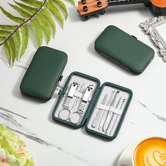Hanaive 6 Set Manicure Set 48Pcs Nail Clippers Pedicure Kit 8 in 1 Stainless Steel Grooming Kit Professional Nail Care Tools with Luxurious Travel Case for Men Women Gift(Green)