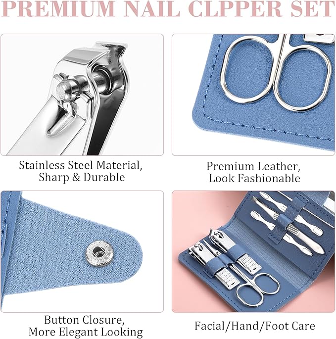 12 Sets Manicure Set, 7 in 1 Stainless Steel Nail Care Kit, Sturdy Manicure Tool Kits with Travel Case, Nail Grooming Kit Gift, for Men and Women(6 Colors)