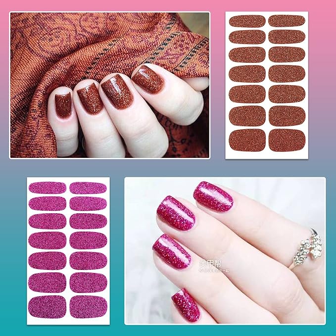 SILPECWEE 224 Pieces 16 Sheets Nail Polish Strips for Women Nail Polish Stickers Glitter Nail Wraps for Women Adhesive Nail Decals Gel Sticker Nails for Girls with File (Classy Glitter)
