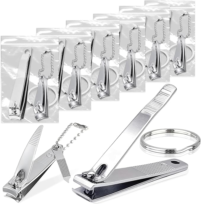 12-Piece Stainless Steel Fingernail & Toenail Clippers Set with File & Keychain - Bulk Nail Clippers Kit for Men/Women, Home, Travel, Gifts, Homeless Care Supplies (6 Small + 6 Medium)
