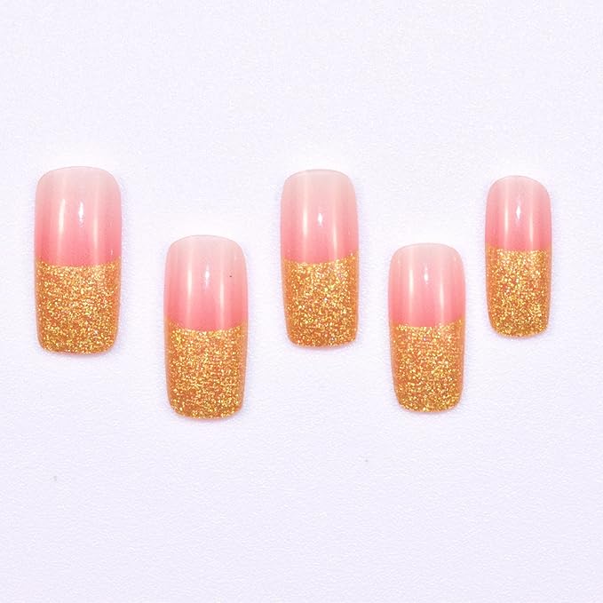 Semi Cured Gel Nail Strips (Glitter French Tip)-22 PCS Manicure Stickers | Light Required | Gel Nail Wraps, Salon Quality & Easy To Use