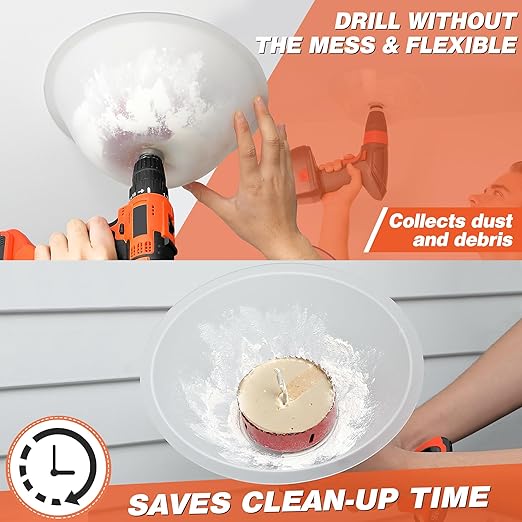 2 Pack Drill Dust Bowl & Hole Saw Dust Bowl for Drilling, Installing Recessed Lights and Works with All Hole Saws, Silicone Transparent Drill Sawdust Collector, Adds Bearings for Durability
