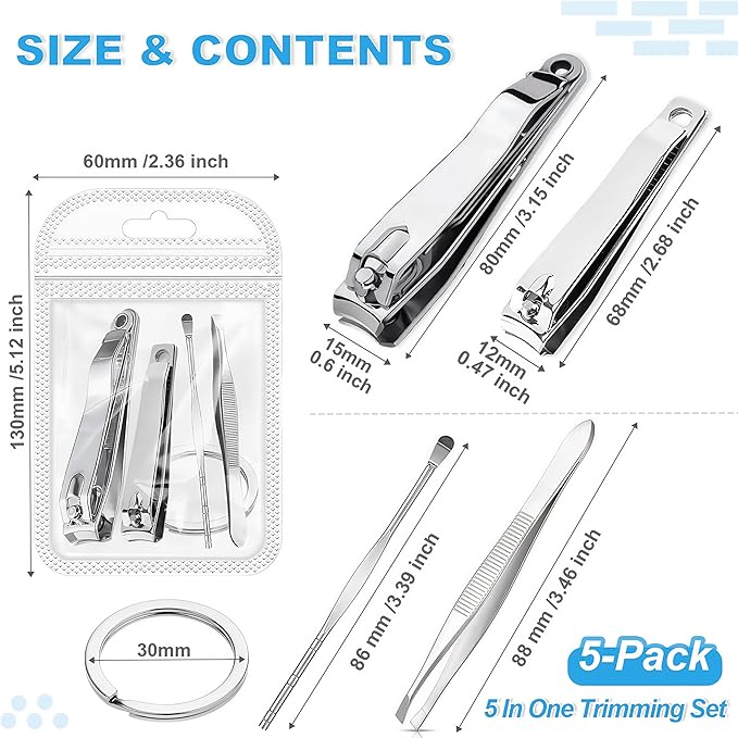 10-Piece Large Nail Clippers Kit with File for Men Women Seniors, Long Handled Fingernail & Toenail Clippers Set with Keychain, Manicure Kit Bulk for Travel, Gifts (Big + Medium