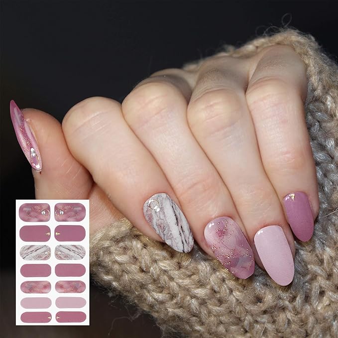 140 Pcs 10 Sheets Full Wrap Nail Stickers Polish Strips Gradient Stickers Glitter Self Adhesive DIY Art Decals Strips with 2 Pcs Nail Files for Holiday Decor (Classic Style)