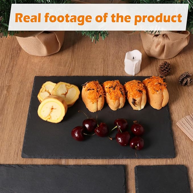 10 Pack 12 x 8 Inch Slate Cheese Boards, Black Rectangle Slate Charcuterie Boards, Natural Charcuterie Stone Plates for Parties, Gifts, and Special Events, Cheese, Sushi, Food.