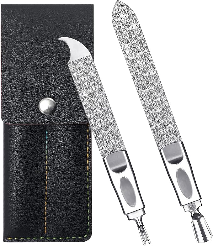 Toe Nail Files for Thick Nails, Professional Metal Nail File for Men Women Fingernail and Thick Toenails, Double-Ended and Double-Sided Stainless Steel, 2pcs Set