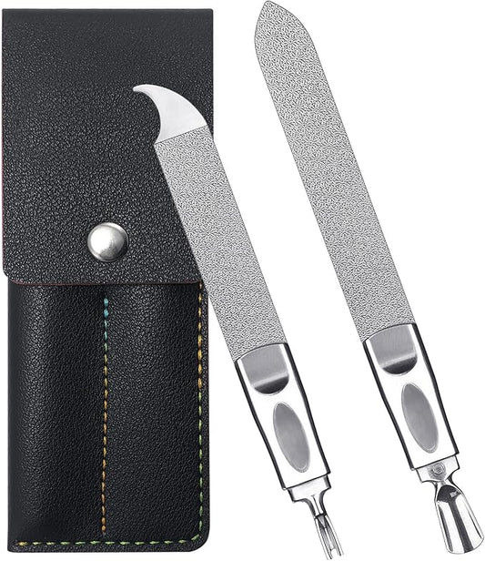 Toe Nail Files for Thick Nails, Professional Metal Nail File for Men Women Fingernail and Thick Toenails, Double-Ended and Double-Sided Stainless Steel, 2pcs Set