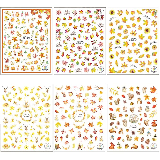 1000+ Patterns Autumn Nail Art Decals Fall 3D Nail Self-Adhesive Stickers Harvest Pumpkin Maple Leaves Sunflower Squirrel for Women Girls Kids DIY Nail Design Manicure Thanksgiving Day