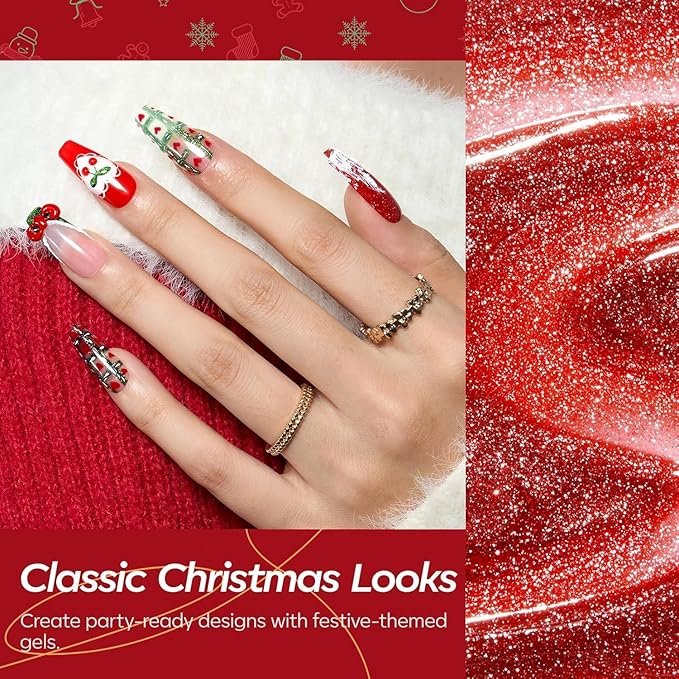 modelones Gel Nail Polish Set 2 Pcs 15 ML Red Green Glitter Gel Nail Polish Silver Champagne Rose Gold Shades Polish Kit Soak Off Nail Art Manicure Home Gift For Women Girl