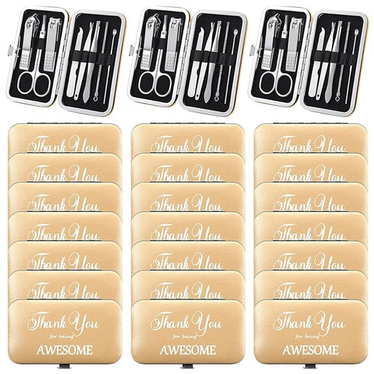 Therwen 24 Sets Manicure Set Nail Clippers 8 in 1 Stainless Steel Grooming Nail Kit Thank You Appreciation Gift Professional Pedicure Tool for Men Women Personal Care(Gold)