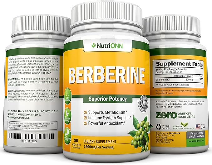 Berberine - 1200Mg Per Serving - 90 Vegetarian Capsules - Pure Berberine HCL Extract Supplement - Superior Potency to Support Immune Health