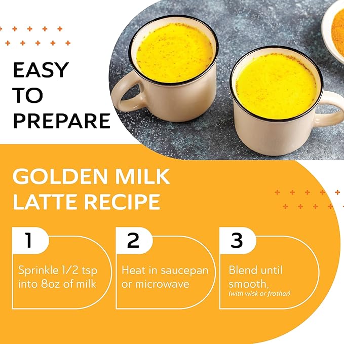 Organic Golden Milk Turmeric Powder Mix + Superfood Blend of Ginger, Black Pepper, Curcumin, Cinnamon, Cardamom - Non-GMO, Vegan, Keto, Ayurvedic