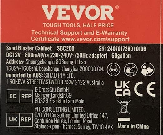 VEVOR 60 Gallon Sandblasting Cabinet, 40-120PSI Sand Blasting Cabinet with Stand, Heavy Duty Steel Sand Blaster with Blasting Gun & 4 Ceramic Nozzles for Paint, Stain, Rust Removal