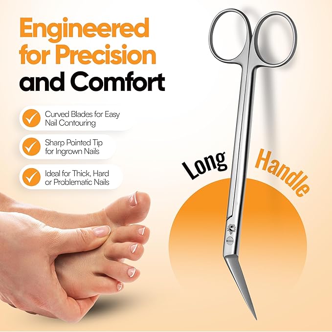Long Handle Toenail Scissors - 6” Long Handled Nail Clippers for Seniors Podiatrist Manicure Pedicure Podiatry for Elderly Men Women Ingrown Toe Nails Fingernail Cuticle Trimmer Cutter Stainless Steel