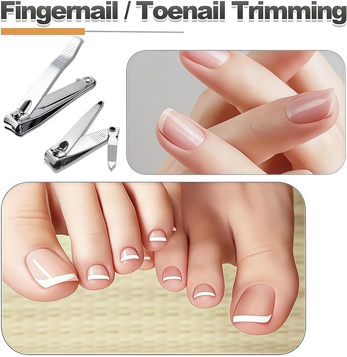 12-Piece Nail Clippers Set with File, 3 Inch & 2.1 Inch Toenail & Fingernail Clippers Bulk, Large Stainless Steel Nail Cutter Gifts for Men Women Seniors Adults(Silver)