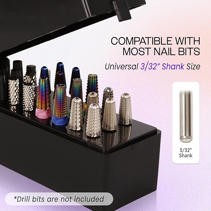 PANA Rectangle Nail Drill Bit Holder Display Organizer Case - Dustproof Carbide Bit Storage Container Box For Manicure Tools Nail Salon - 30 Holes White (Drill Bits Not Included)