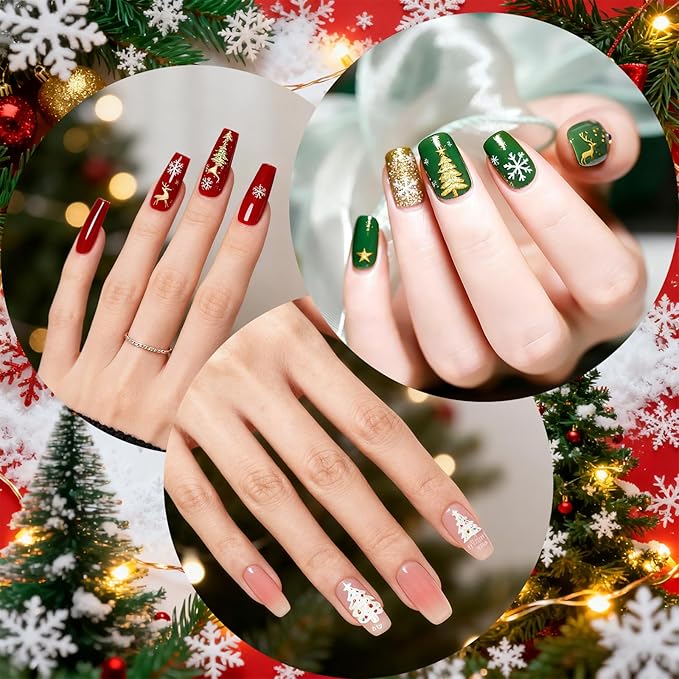 Allstarry Christmas Nail Stickers, 6 Sheets Christmas Nail Decals Chrome Gold Xmas Trees Snowflakes Snowman Reindeer Bow Winter Nails Sticker for Women Girl Gifts