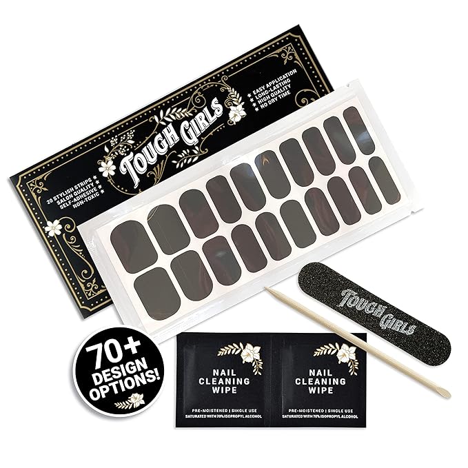 | 20 Exquisite Gel Nail Polish Strips w/Application Accessories - No UV/LED Lamp Required (Dark Gray)