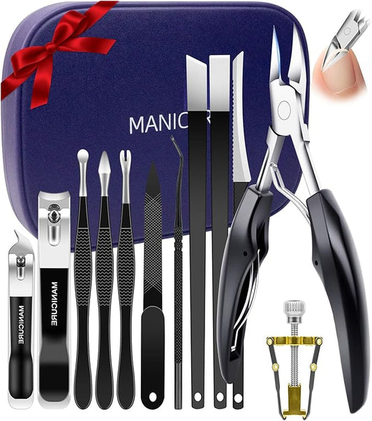 12Pcs Ingrown Toenail Removal Kit-Toenail Clippers for Ingrown & Thick & Hard Nails-Ingrown Toenail Tool with Toe Nail Clippers/Nail Cutter/Pedicure Knife/Callus Remover Tools for Seniors Men Women