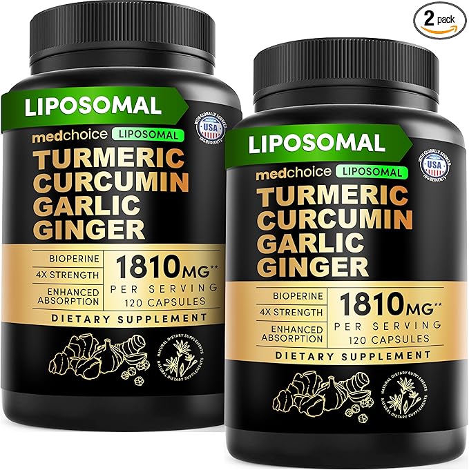 Liposomal Turmeric - High-Absorption Curcumin Supplements, Non-GMO Blend for Digestive Comfort & Daily Support - Organic Turmeric Supplement with Black Pepper (120ct, Pack of 2)
