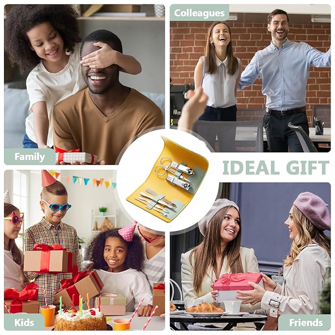 12 Set Manicure Set Bulk Mini Manicure Nail Clipper Kit 7 in 1 Stainless Steel Professional Nail Care Pedicure with Travel Portable Bag Grooming Kits for Christmas Women Men Home(Light Green)