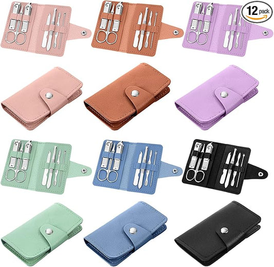 12 Sets Manicure Set, 7 in 1 Stainless Steel Nail Care Kit, Sturdy Manicure Tool Kits with Travel Case, Nail Grooming Kit Gift, for Men and Women(6 Colors)