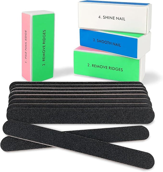 14 Pack Nail Files and Buffers Set, Professional Manicure Tools Kit, 100/180 Grit Black Nail Pedicure Files and Sanding Buffing Grinding Polishers for Nail Care