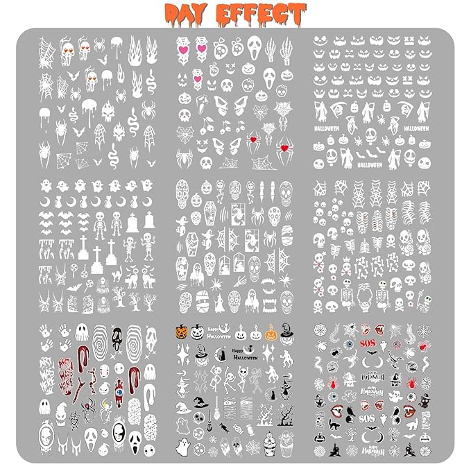 9 Sheets Luminous Halloween Nail Stickers for Women, Pumpkin Bat Ghost Witch Skull Scratches Nail Art Stickers for Girls Kids Nail Art Halloween Decoration