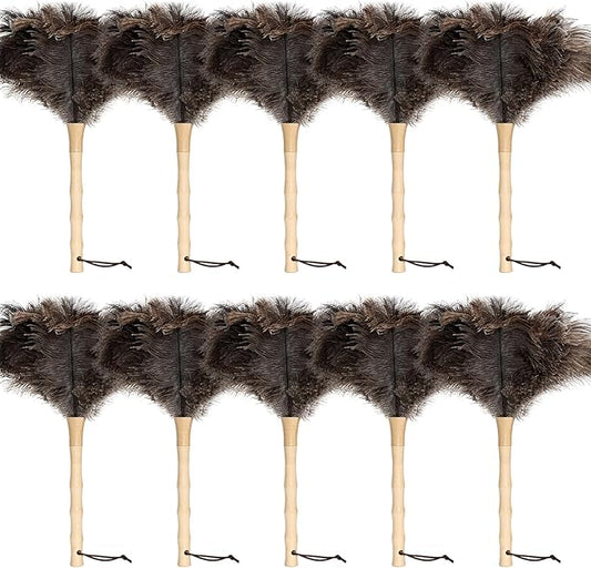16inch Ostrich Feather Duster Fluffy Natural Genuine Ostrich Feathers with Wooden Handle and Eco-Friendly Reusable Handheld Feather Duster for Cleaning Supplies(10PCS)